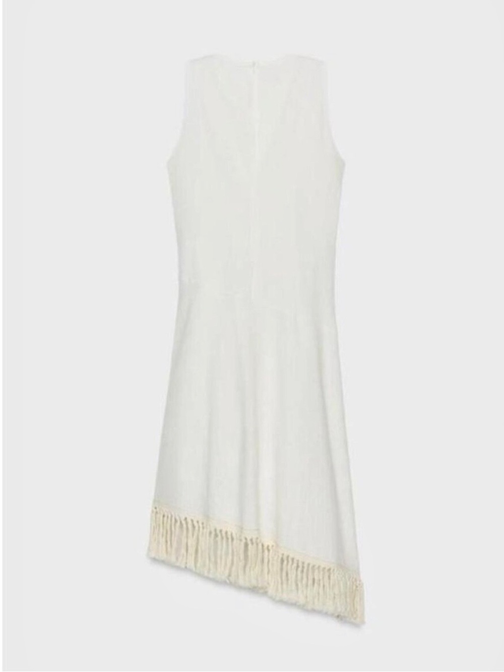 Zara NWT 100% linen white & cream Fringe hem Midi tunic Dress - Picture 16 of 16